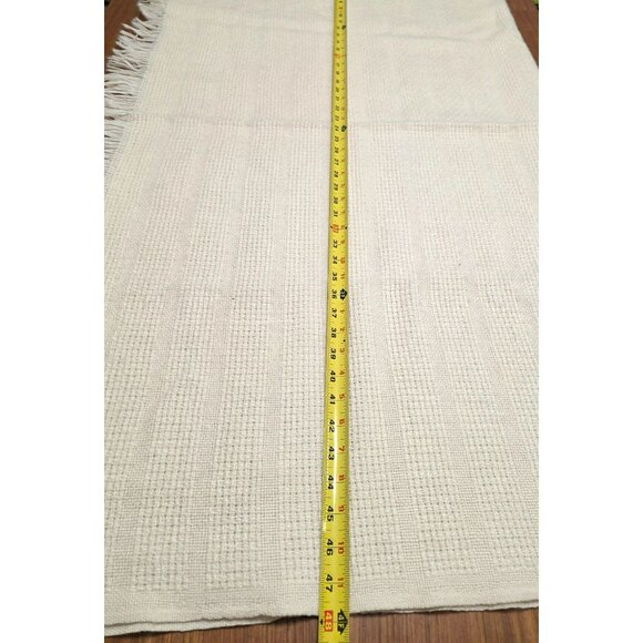 Vintage Faribault Woven Throw Blanket Faribo Fringe Cream Afghan Lap Wool 48x58 - Picture 6 of 7